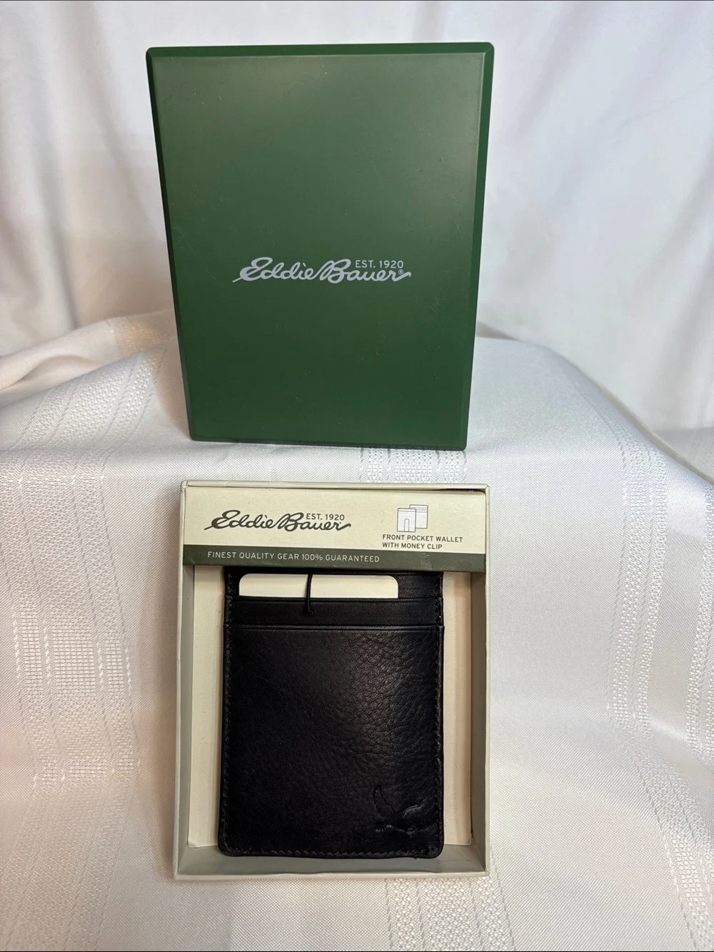Eddie Bauer Black Leather Front-Pocket Wallet with Silver Money Clip